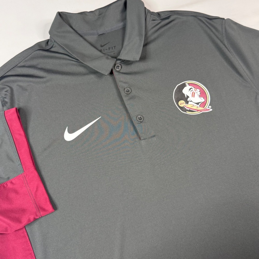Nike Florida State Seminoles Polo Mens XL Gray Garnet Dri-FIT FSU Shirt